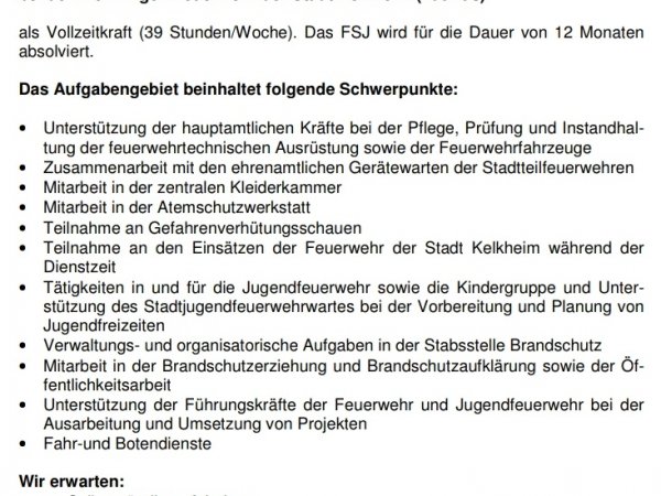 Stellenausschreibung FSJ