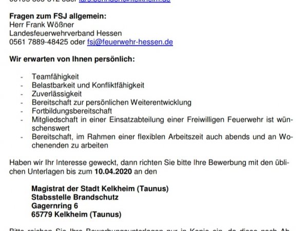 Stellenausschreibung FSJ
