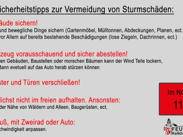 Hinweise Sturmtief 09.02.2020