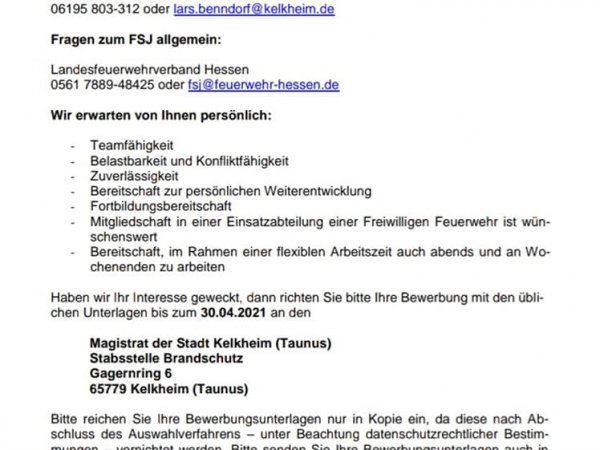 FSJ bei der Feuerwehr Kelkheim